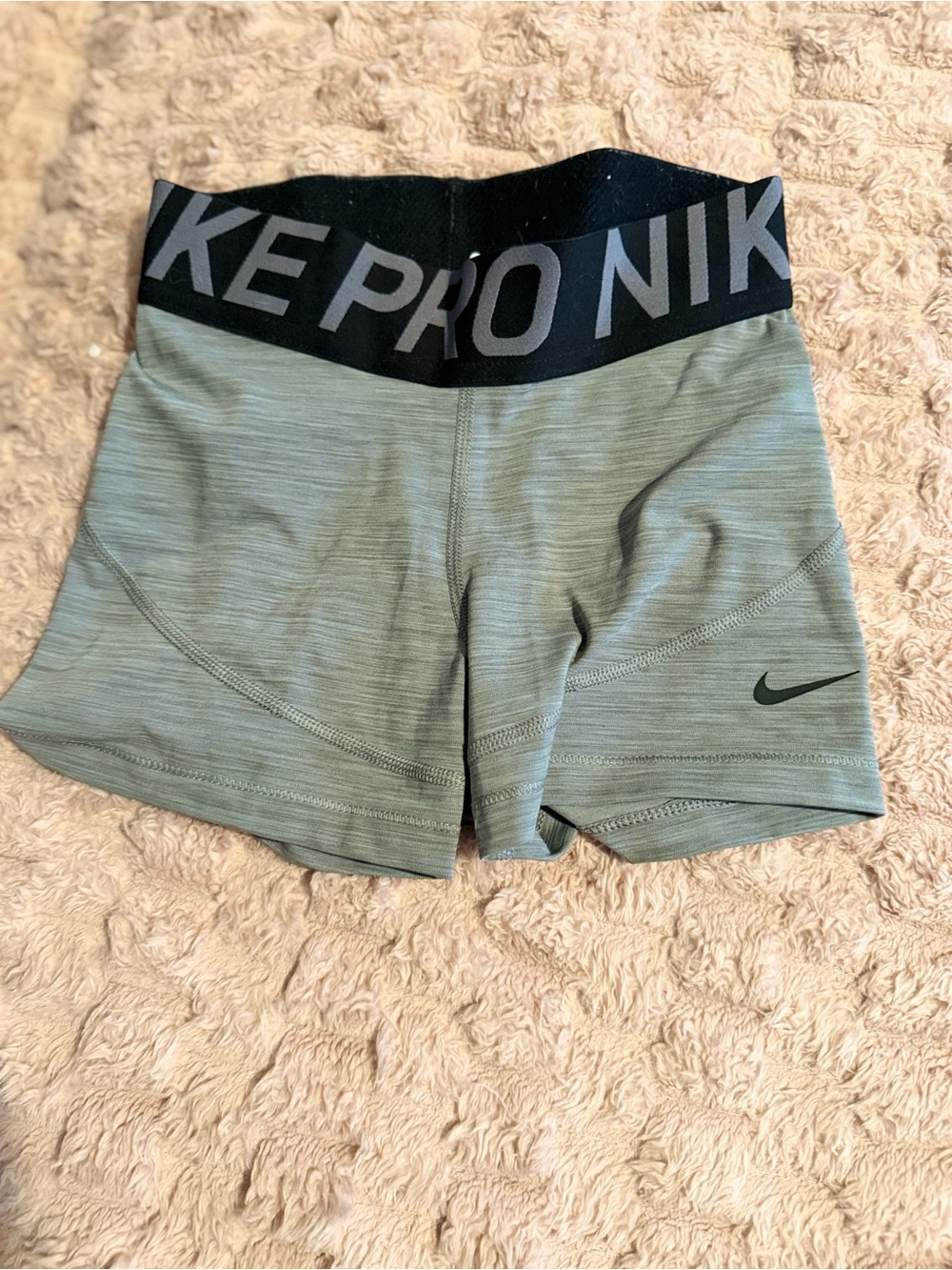 Nike Pro Women's Sage Green Performance Shorts with Black Waistband